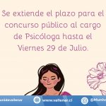 Extensión de plazo de Concurso Público para el cargo de "Psicóloga" Centro de la Mujer